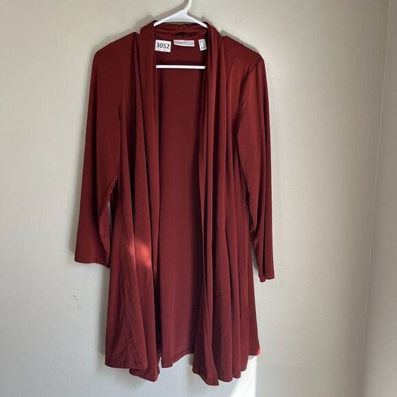 Susan Graver Womens Maroon Long Cardigan LP Long Open Front Draped Sweater - Picture 4 of 7